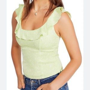 Free People Stay With Me Light Green Ruffle Top